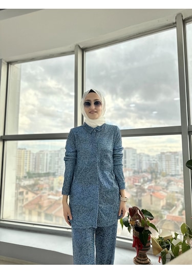 TOUCHE Denim Efektli Payet Gömlek Mavi