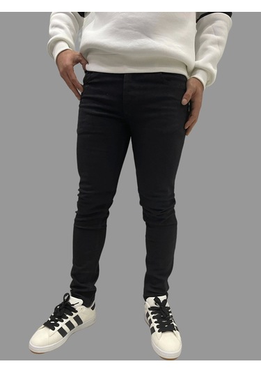 Erkek Dar Paça Düz Newone Siyah Kot Pantolon Siyah