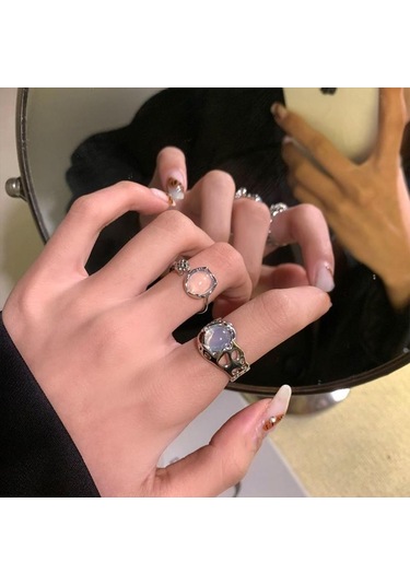 If Me Moda Kelebek Kalp Gümüş Yüzük Seti Yapay İnciler Mücevher Zirkon Kristal Yüzükler Kadınlar Takı Aksesuarları İçin 18 Çok Renkli