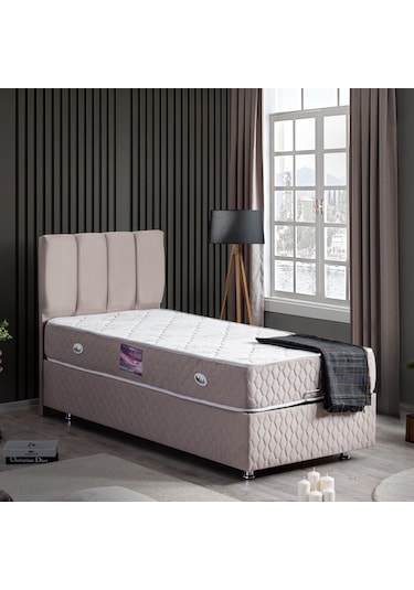 Setaymobilya Baza, Tetra Gri Tek Kişilik Baza + Başlık + Deluxe Yatak
