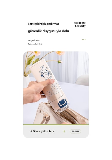 Tuomeng Paslanmaz Çelik Termos Bardak, Güzel Görünümlü Öğrenci Su Bardağı, Basit, Taşınabilir, Açılır Kapaklı, Kullanışlı Bardak, 460ml, Gri