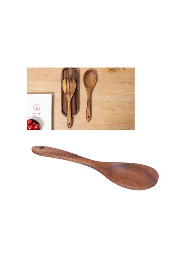 Kangvka Güvenli Yemek Dereceli Teak Ahşap Kaşık - Sağlıklı, Dayanıklı, Doğal Dokulu 26x6.5cm Mutfak Araçları Diğer