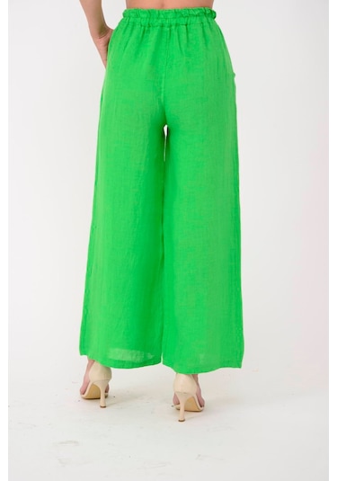 Park Moda 10375 Belden Bağlamalı Keten Pantolon Yeşil