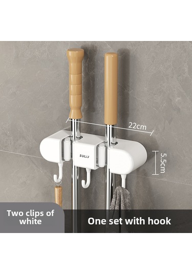 Geeroyoo Duvar Takılı Süpürge Tutucu, İki Kancalı Beyaz, Delme Yok, Çok Fonksiyonlu, Tuvalet Ve Ofis İçin Süpürge, Temizlik Gereçleri Depolama Rafı Diğer