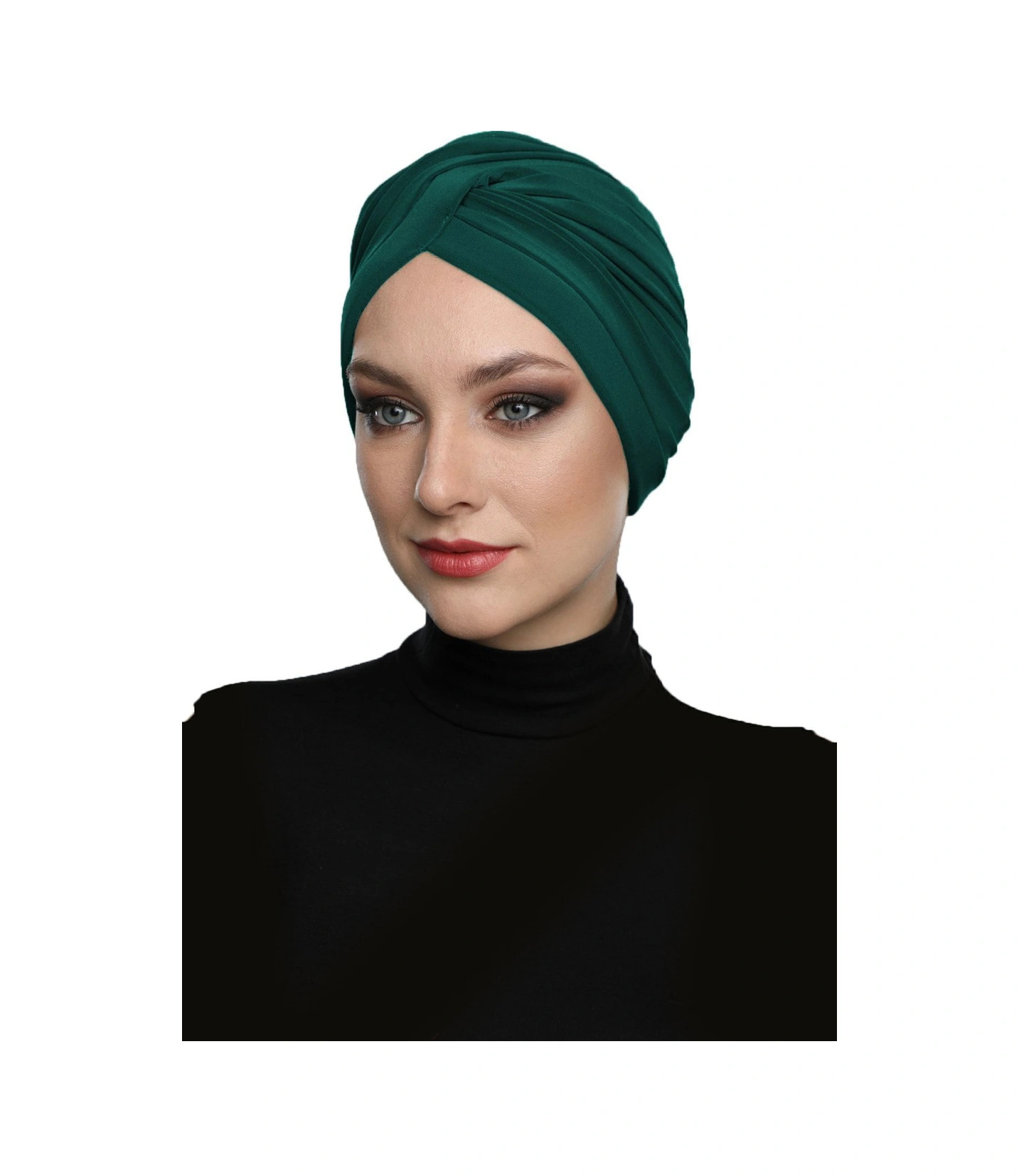 Çapraz W Nervürlü Ensesi Bantlı Yeşil Hazır Türban Tesettür Havuz Bonesi Hürrem