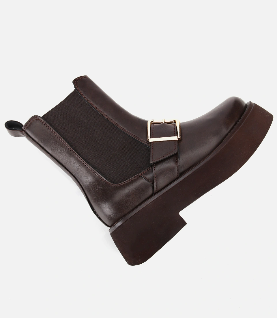 Hotiç Kadın Kahverengi Lastik Detaylı Tokalı Kalın Tabanlı Düz Bot 01boh314870a480 01boh314870a480 Kahverengi