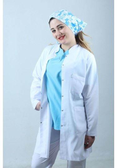 Kadın Hakim Yaka Uzun Kol Uzun Boy Beyaz Doktor Önlük, Hemşire, Eczacı, Öğretmen, Laborant Önlüğü Beyaz