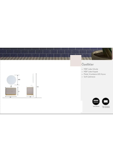 Evros Latte 80 Cm Banyo Dolabı Kahve