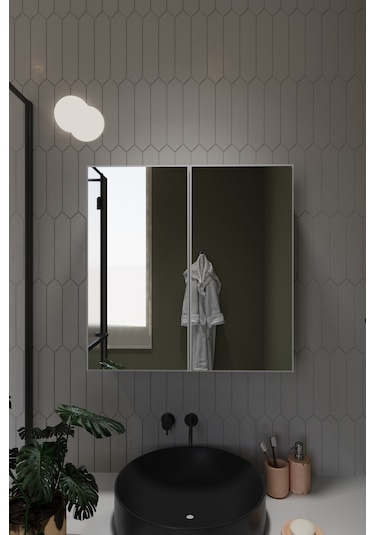 Everest İki Kapaklı Aynalı 60x60 Lavabo Üstü Banyo Dolabı Beyaz