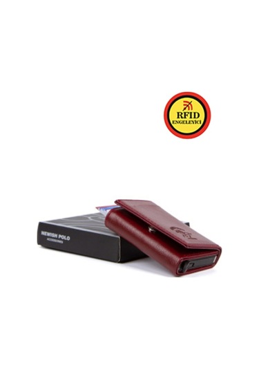 Tuldar Erkek Rfıd Otomatik Çekim Koruyucu Mekanizmalı Kağıt Para Bölmeli Hediyelik Kartlık Cüzdan Tul605 - Bordo