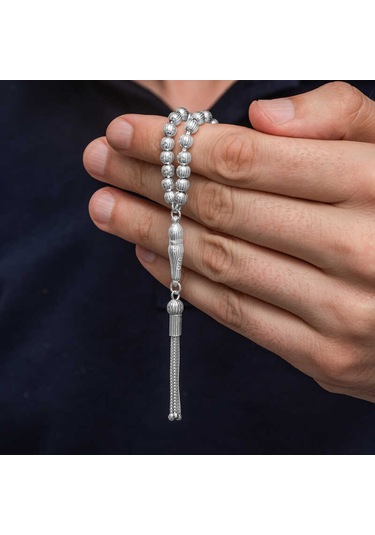 Gümüş Çizgili Yuvarlak Erkek Tesbih Sl12626 Gümüş
