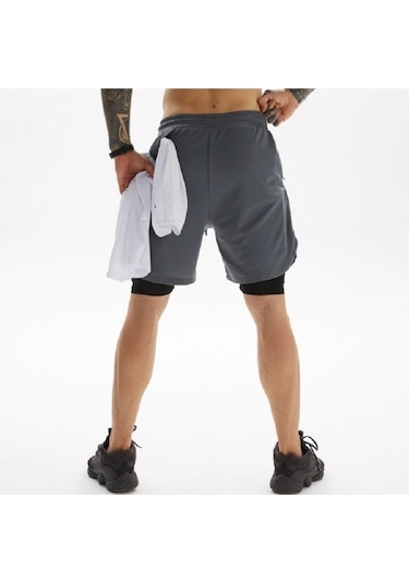 Mooly Unisex Koşu Ve Antrenman Sporcu Şortu 2 In 1 Antrasit