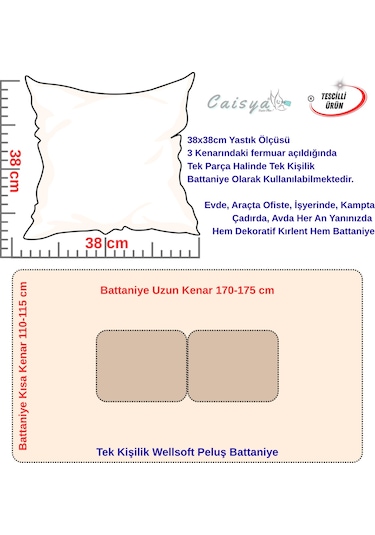 Çan Çiçeği Çizgi Desenli Tv Battaniyeli Opsiyonel Dekoratif Yastık Kırlent 2 İn 1 Battaniye Çok Renkli