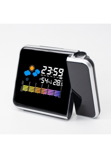 Ximistore9 Siyah Dijital Projeksiyon Alarm Saati - Hava Durumu İstasyonu, Renkli Ekran, Sicaklık/nem Göstergesi, Usb/pil Beslemeli