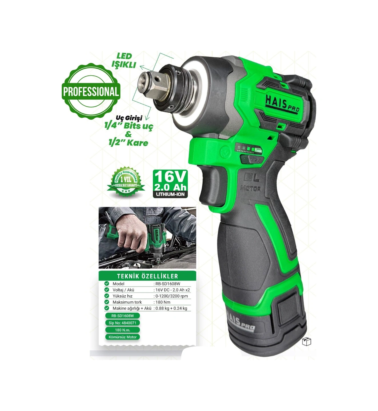 Haispro RB-SD1608W 2x2AH Çift Akülü Somun Sıkma Makinesi