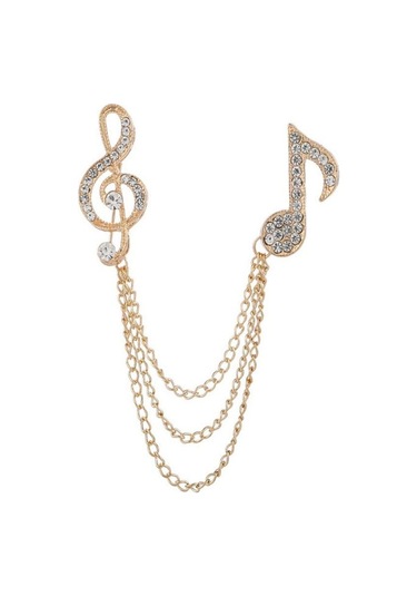 Unisex Yapay Elmas Broşlar Çinko Alaşımlı Atkı İğneleri Klips Moda Müzik Notaları Broş Erkek Kadın Altın