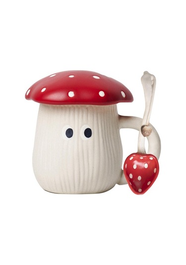 Kaşıkla 420ml Seramik Kahve Çay Fincanı Olan Mantar Kupası - Noel, Doğum Günü, Karısı, Kız Arkadaşı İçin Hediye. Kobalt Kobalt