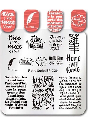 Born Pretty Stamper Desen Plakası Retro Script X30
