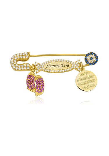 Gümüş Gold İsimli Bebek Yaka İğnesi Sl4640 Altın