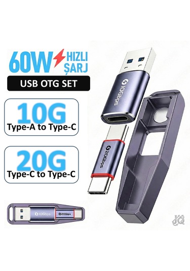 Jeyı 2in1 Manyetik Usb Otg 60w Şarj Destekli Adaptör Seti 20gbps Type-c & 10gbps Usb-a Dönüştürücü