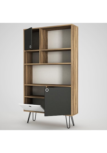 Dekorister Exclusive Karamel Kitaplık Ceviz-Antrasit