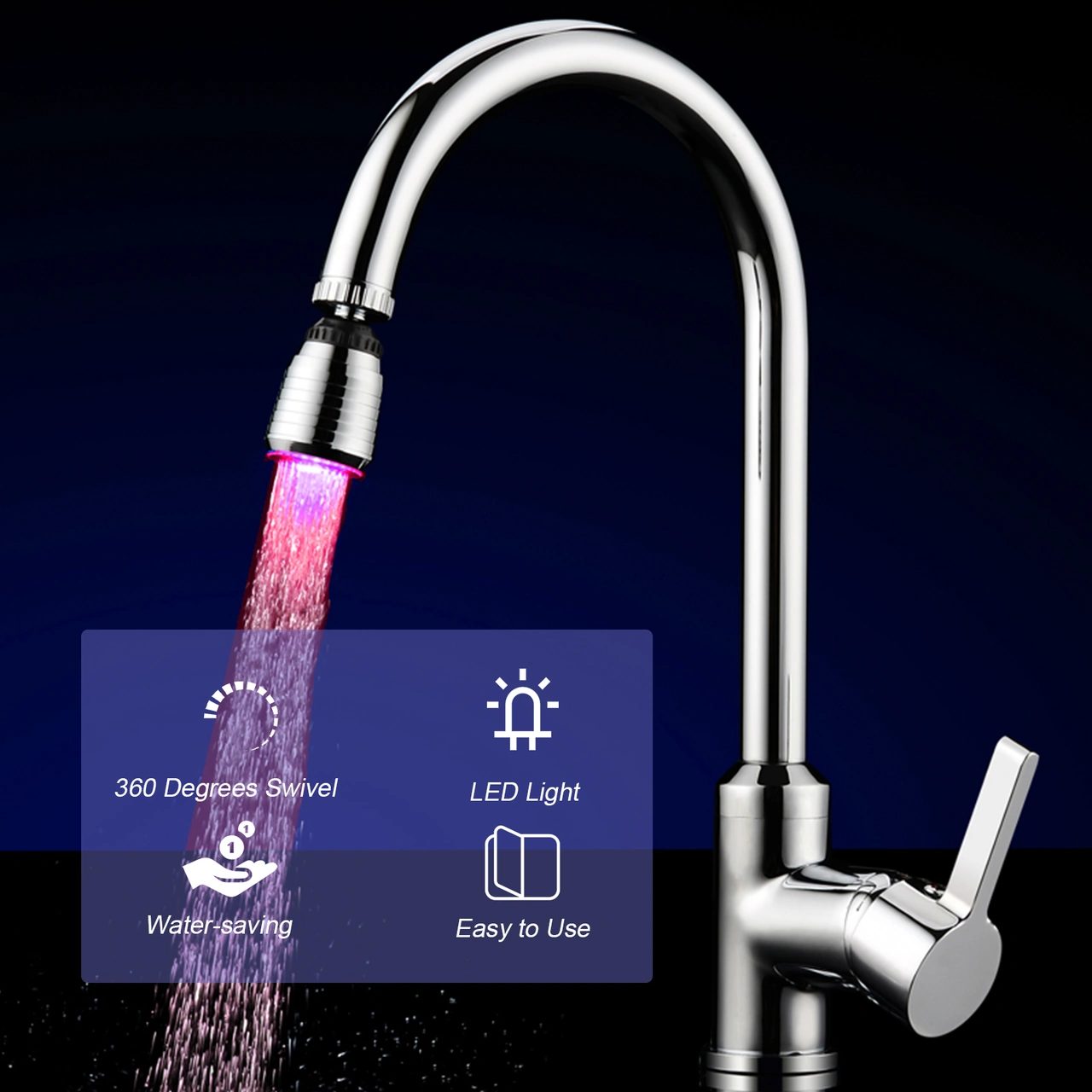 Geeroyoo Led Su Akışı İle Çalışan 360 Derece Döner M22 Dahili Dişli Lavabo/perde Burcu Spreyi - 7 Renk Veya Sıcaklık Sensörlü Renk Değişimi, Su Tasarruflu Abs Malzeme Diğer