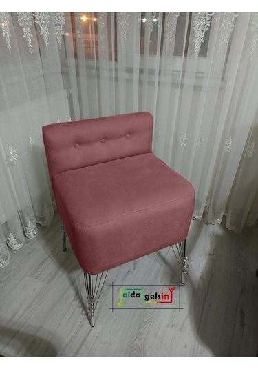 Ultra Lüks Metal Ayak Alda Lokum Puf Gümüş Gülkurusu