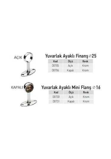 Boru Askı Flanş No:16  Yuvarlak Ayaklı Kapalı Krom 4 Adet
