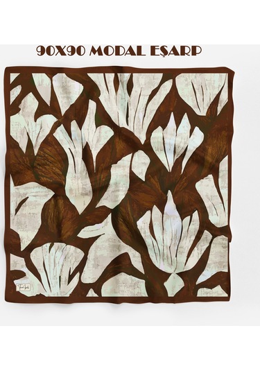 Mira Desen 94x94cm Viskon Modal Eşarp Kahverengi