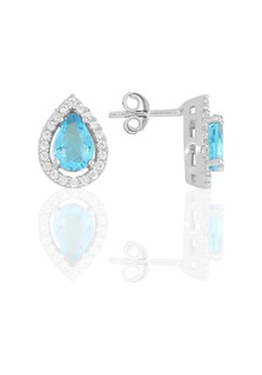 Gümüş Rodyumlu Akuamarin Taşlı Damla Modeli Üçlü Set