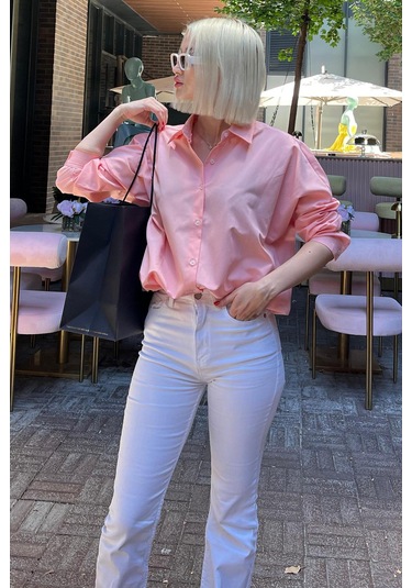 Madmext Mad Girls Pembe Oversize Gömlek Mg1369 Pembe