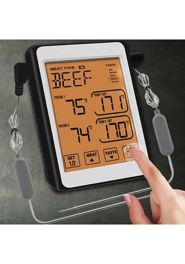 Sones Ch-212 Çift Prob Renkli Ekran Akıllı Alarm Izgara Mutfak Termometresi, Renk: Turuncu Arka Aydınlatma