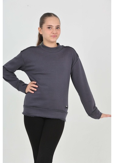 Toontoy Kız Çocuk Happen Nakışlı Sweatshırt Füme Melanj