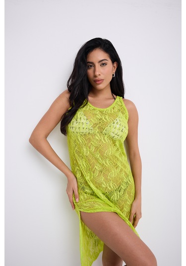 By Papi Pamuk Dantel Elbise Fıstık Yeşili