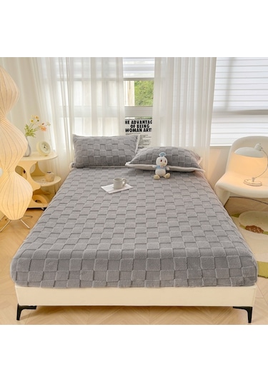 Cbtx Kalın Outdoor Kadife Koruyucu Lastikli Yatak Örtüsü(1 Adet Çarşaf) 150 200cm Gri