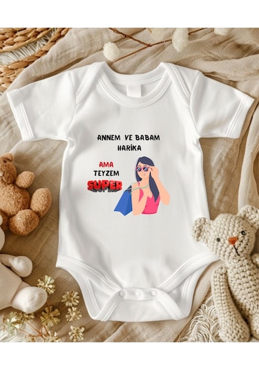 Lupi İsimli Zıbın Yazılı Bebek Zıbın Beyaz-hardal Beyaz