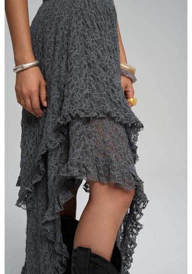Mireya Asimetrik Antrasit Dantel Etek Antrasit
