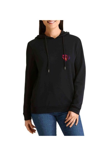 Amoled Flower 2 Baskılı Siyah Kadın Kapşonlu Sweashirt