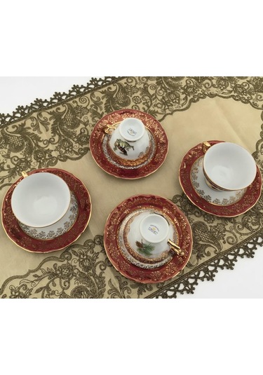 King El Yapımı Çekoslavak Zvırata Bordo Kahve Fincan Takımı 6'lı Diğer