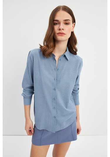 Stella Pulvis Mavi Çizgili Basic Gömlek Mavi