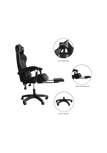 Fashcolle Dynamic Masajlı Gri-Siyah Oyuncu Koltuğu