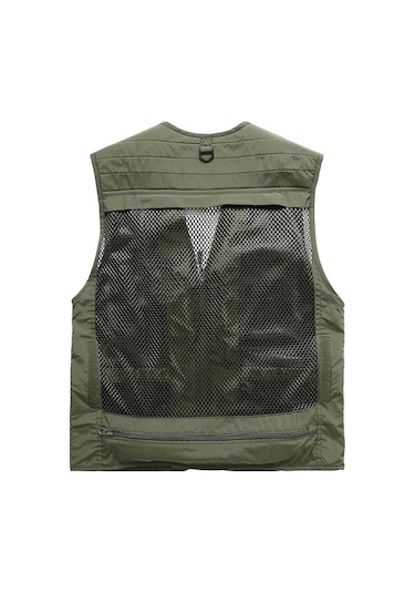 Artfulabode Yeşili Yelek, V-yaka, Tutma Sansız Ordu Kamp İş İçin. Hava, Erkek Fonksiyonel Cep Balık Açık Haki