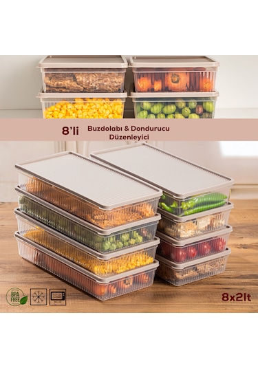 Porsima 5310 8 Li 2 Lt Buzdolabı Organizeri Mikrodalga Ve Derin Dondurucu Buzluk Bakliyat Saklama Kabı - Cappuccino