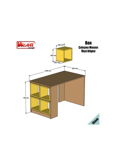 Variant Variant Box Çalışma Masası - Beyaz / Sarı Beyaz