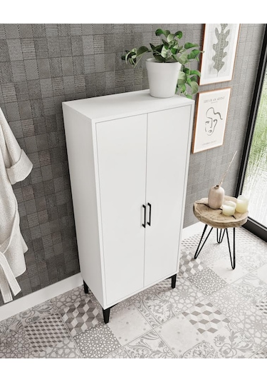 Viyana 2 Kapaklı Banyo Dolabı Çok Amaçlı Tamamı Mdf Beyaz
