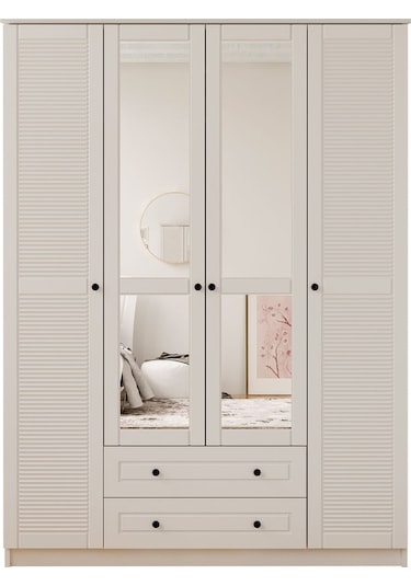 Rabi Mobilya Diva Country 4 Kapak 2 Çekmece Aynalı Mega Gardırop