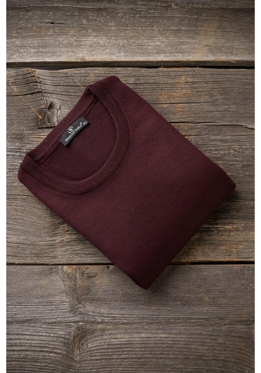 Woolen World Bisiklet Yaka Battal Büyük Boy Yünlü Triko Kazak Bordo