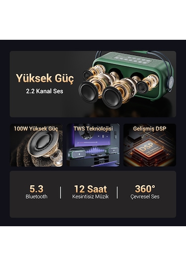 Nowgo C1 100w Taşınabilir Rgb Bluetooth Hoparlör Mikrofonlu Karaoke Parti Speaker Yeşil