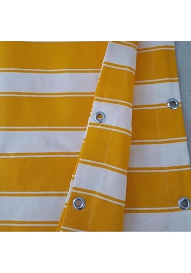 Ceylan Home Balkon Perdesi Kuş Gözü Ölçü Seçenekli Sarı Beyaz Çizgili Sarı