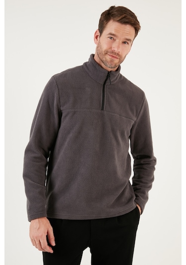 Buratti Slim Fit Yarım Fermuarlı Yumuşak Dokulu Şardonlu Kışlık Erkek Polar 59060011 Füme